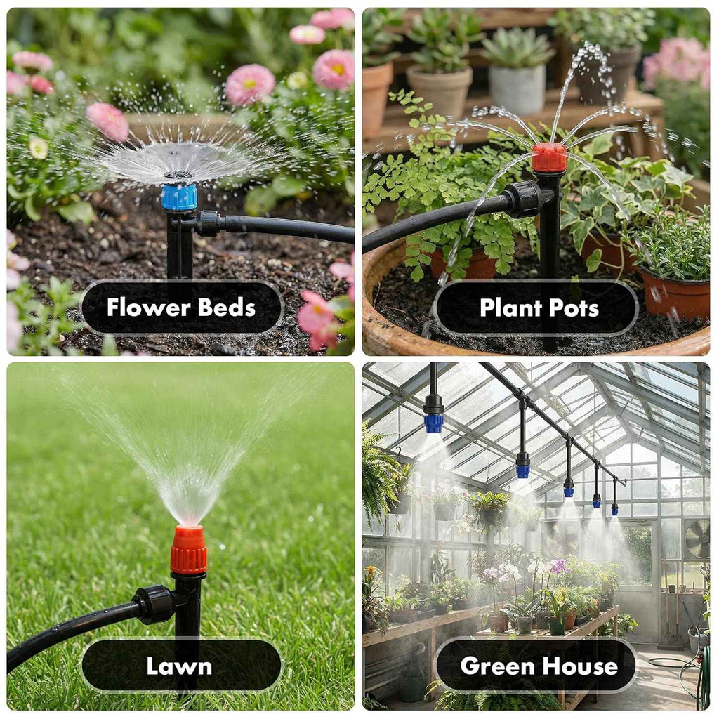 Drip Irrigation System 230FT Quick-Connect Drip Irrigation Kit with 1/4 inch 1/2 inch Irrigation Tubing Hose and Accessories for Lawn Raised Bed Greenhouse Plant Watering System