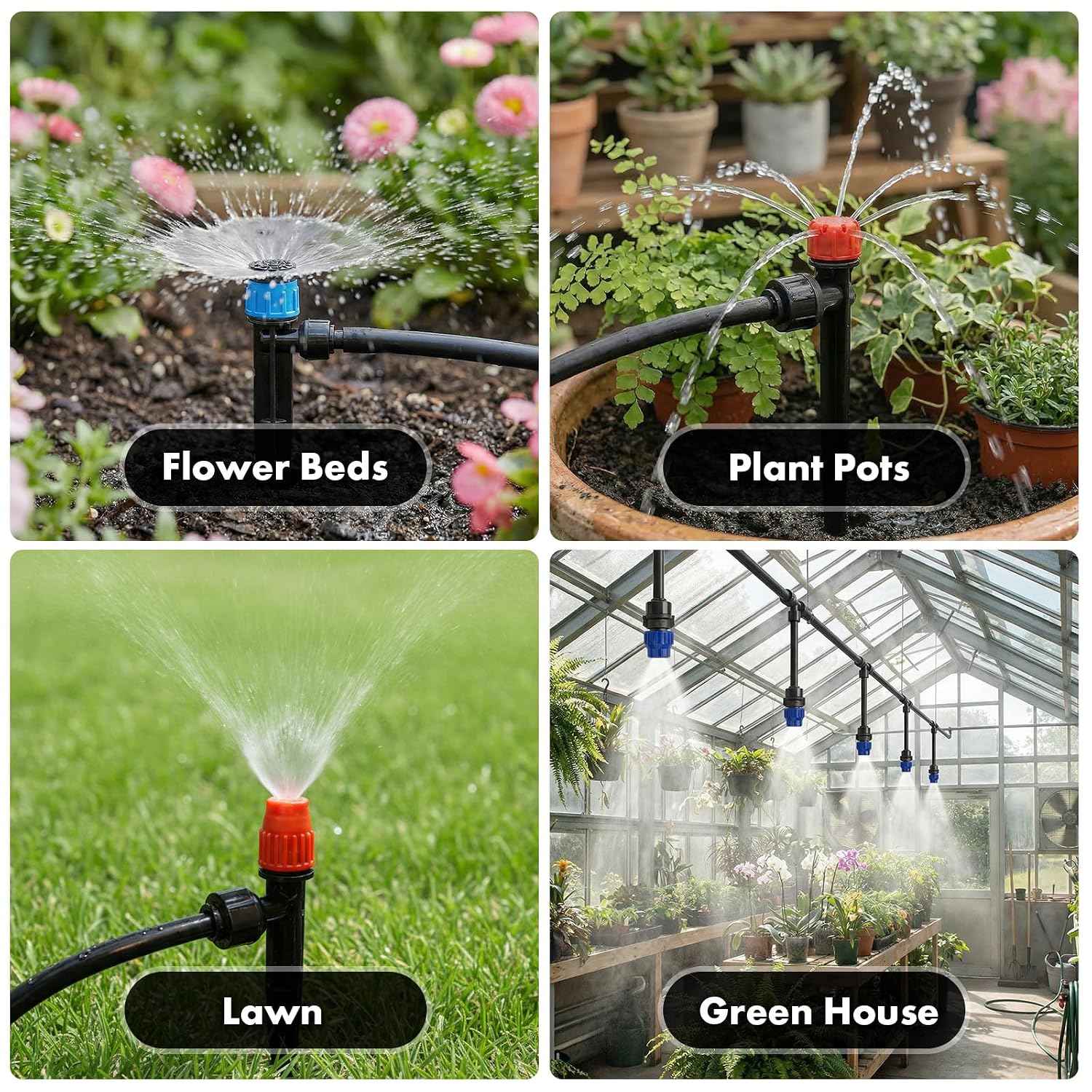 Drip Irrigation System 230FT Quick-Connect Drip Irrigation Kit with 1/4 inch 1/2 inch Irrigation Tubing Hose and Accessories for Lawn Raised Bed Greenhouse Plant Watering System