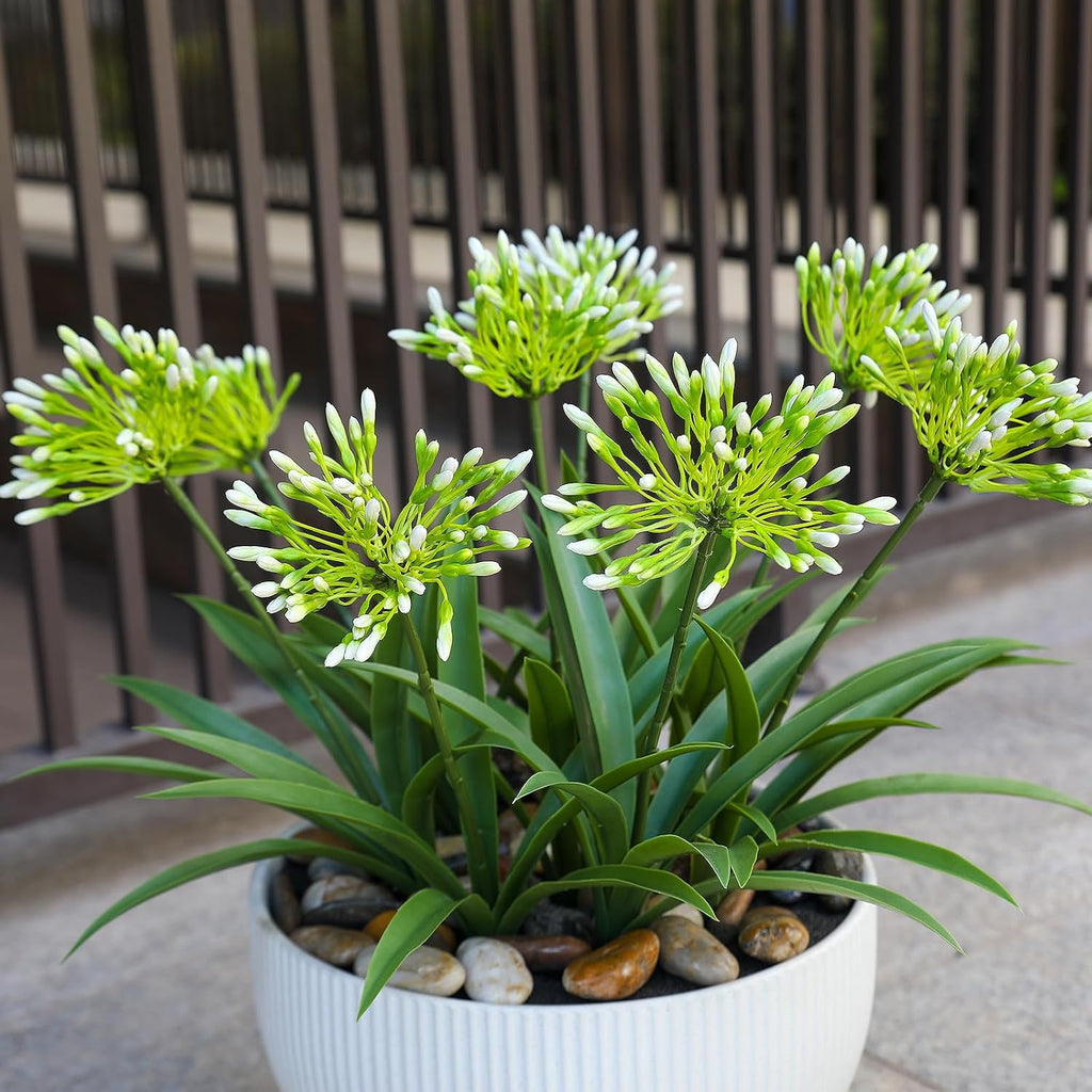 8 Bundles Artificial Flowers Plants for Outdoor Planters | 18.9 in Green Large Fake Flowers | Spring Summer Look Real Plasic Faux Plant for Front Porch Pathway Garden Patio (Green)