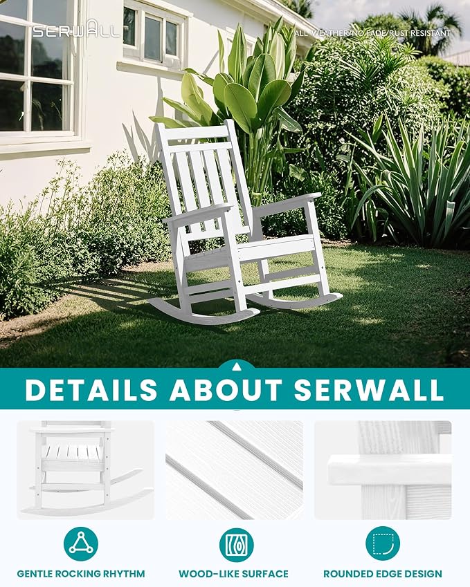 SERWALL Outdoor Rocking Chair, HDPE Rocking Chair - Image 7