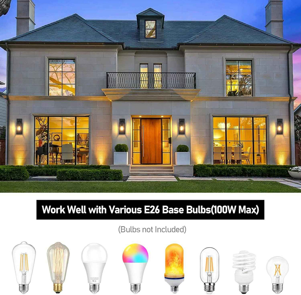 BesLowe Outdoor Wall Light Fixtures, Modern Black Exterior Wall Lanterns | Waterproof Metal Construction, Rust-resistant, Quick & Easy Installation, Clear Glass Shades & Standard E26 Socket