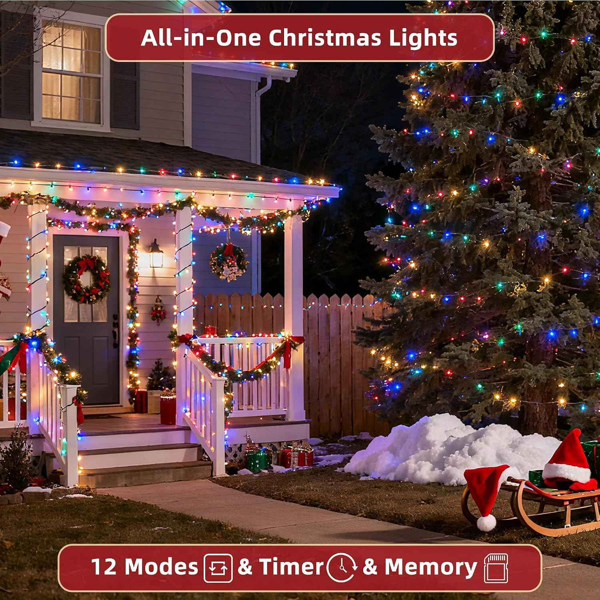 240FT Christmas Lights Outdoor, 750 LED Christmas Tree Decoration Lights with 12 Modes & Timer Memory, Dimmable Plug In Waterproof LED Xmas Light for Yard Trees Wedding Party Holiday Multicolor