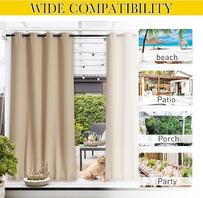 NICETOWN 2 Panels Weighted Blackout Cabana Curtains Outdoor Patio, W52 x L84 - Image 8