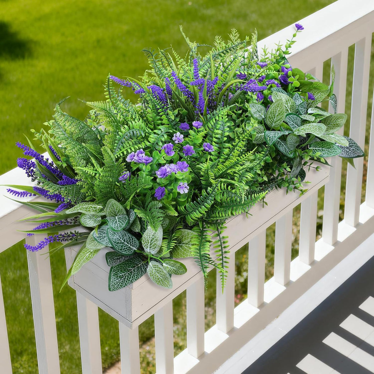 INQCMY Fake Plants for Outdoor Planter Artificial Greenery for Outsides | 12 Bundles,UV Resistant,Realistic Faux Fern Eucalyptus Lavender For Front Door porch,Garden,Patio Yard Spring Home Decor
