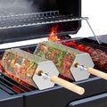 ivtivfu Rolling Grill Baskets, Removable Wooden Handle, Nesting BBQ Tools | 304 Stainless Steel, Grilling Smoker Accessories for Vegetable, Outdoor Camping Cooking, Birthday Gifts for Husband Men Dad