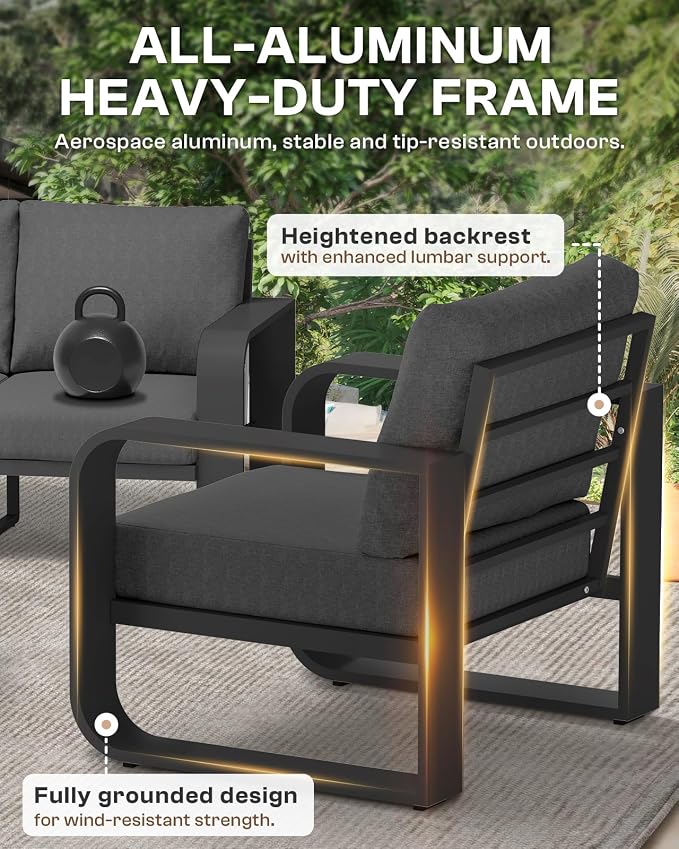 Aluminum Outdoor Patio Furniture Set, 4 Piece Oversized Patio Conversation Sets - Image 6