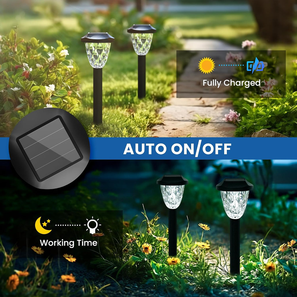GIGALUMI Solar Pathway Lights, 8 Pack Outdoor Waterproof | Elegant pattern auto on/off dusk to dawn. Perfect for yard, garden, walkway, driveway, lawn. 8-pack landscape set.