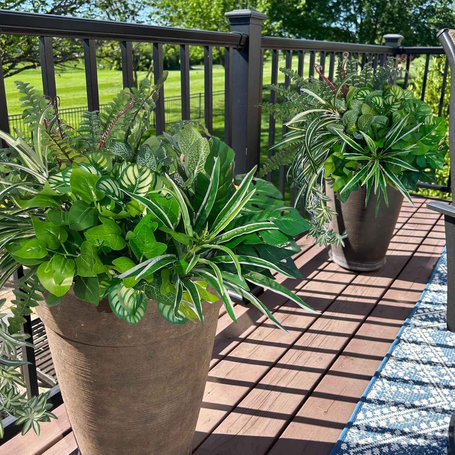 Artificial Plants Faux Greenery for Outdoor Porch Planter Summer Decor | Fake Realistic UV Resistant Large Shrubs Bushes Green Filler for Outside Front Door Patio Decoration, 8 Bundles