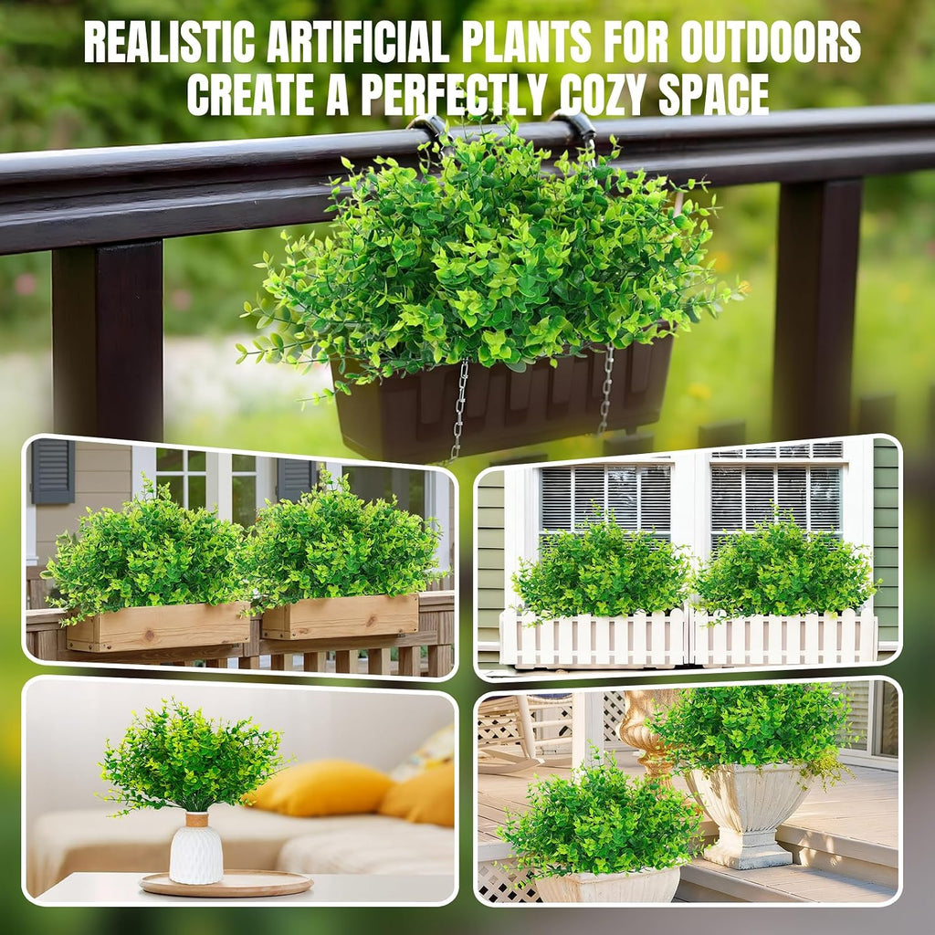 Outdoor Artificial Greenery Plants 8 Pcs UV Resistant Non-Fading Boxwood Shrubs Fake Bushes