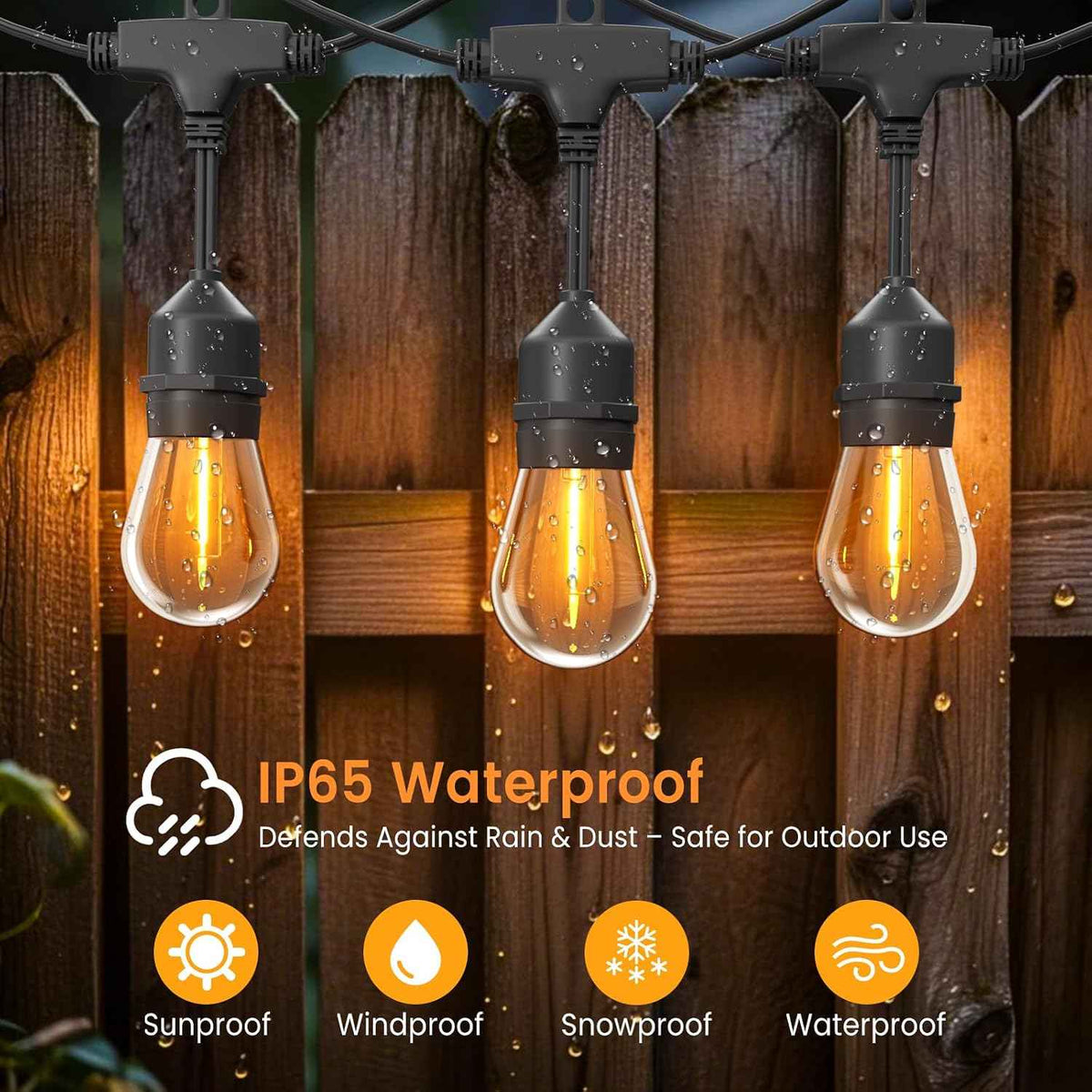 96ft Outdoor String Lights with Remote & Dimmer,48+4 Commercial Grade IP65 Waterproof Bulbs, 2700K Warm White,3 Lighting Modes & Timer,Includes 50 Cable Ties for Patio,Garden, Party（48FT*2）