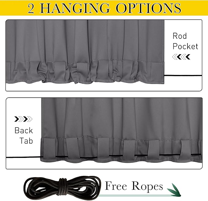 NICETOWN 2 Panels Outdoor Curtains Waterproof Grommet & Back Tab on Top & Bottom - Image 3