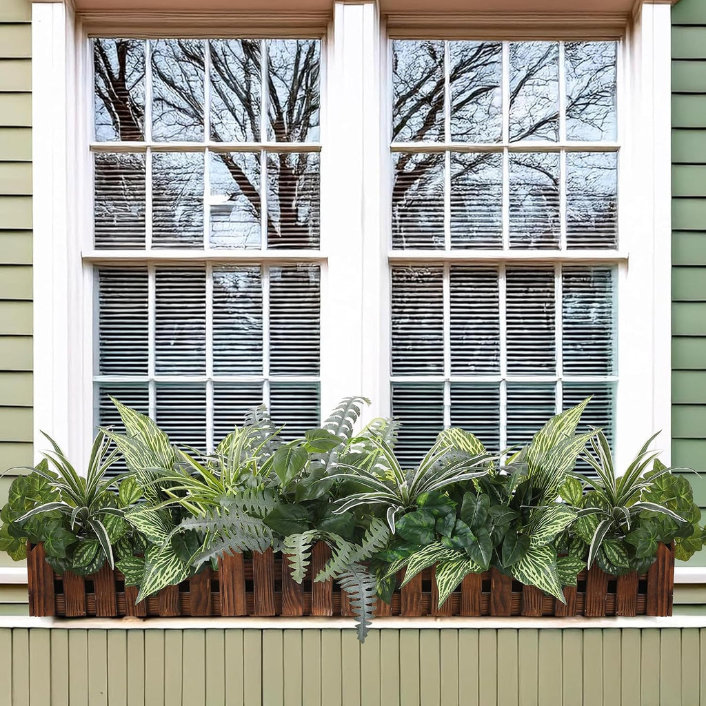 Pertivery 10 Bundles Artificial Plants, UV Resistant Outside Faux Plants Bushes, Large Fake Realistic Plastic Leaves and Stems, for Outdoor Garden, Patio, Yard,Porch Decor (Green)