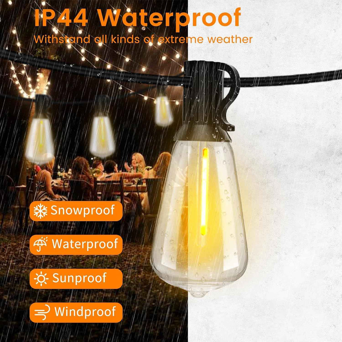 200FT ST38 Outdoor String Lights with 100 1W Plastic Shatterproof Bulbs | Pogestrand 2200K Warm White Waterproof LED Edison Hanging Connectable Patio String Lights for outside,Backyard,Bistro,Porch