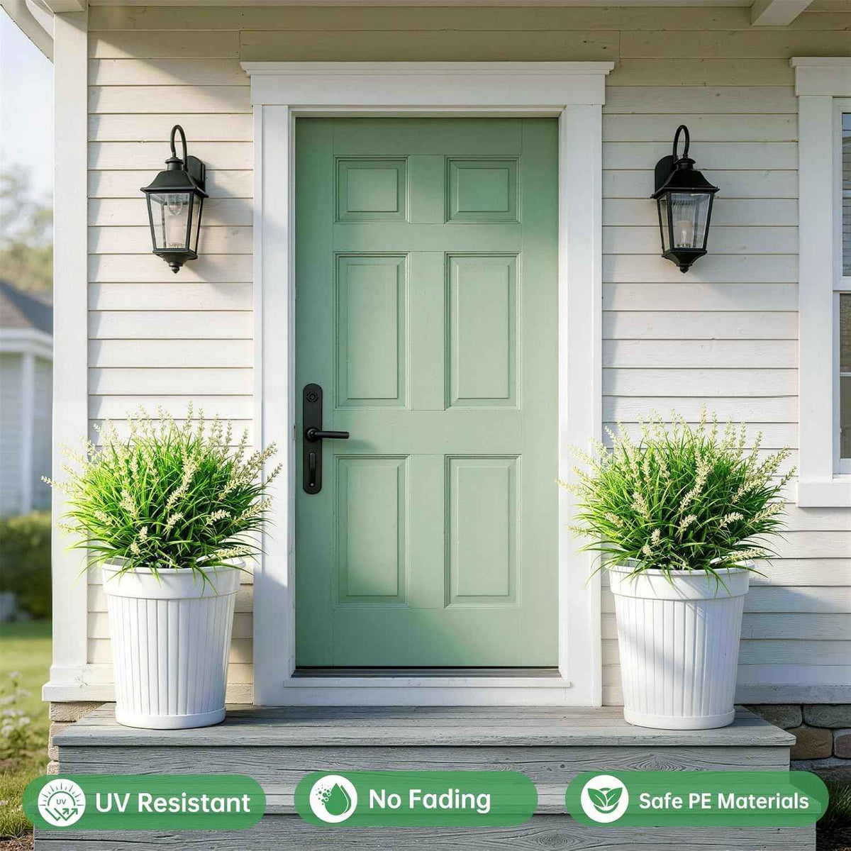 Gipsot 15 Bundles Artificial Faux Plants Flowers UV Resistant No-Fade, Adjustable Height Fake Greenery Indoor & Outdoor Decor for Window Garden Porch Patio Pathway Hanging Planter Front Yard, White
