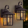 2 Pack Dusk to Dawn Outdoor Wall Lights, Brown Porch Lanterns | Aluminum Garage Light, Ripple Glass, Weather Resistant, For Garage Patio Entryway