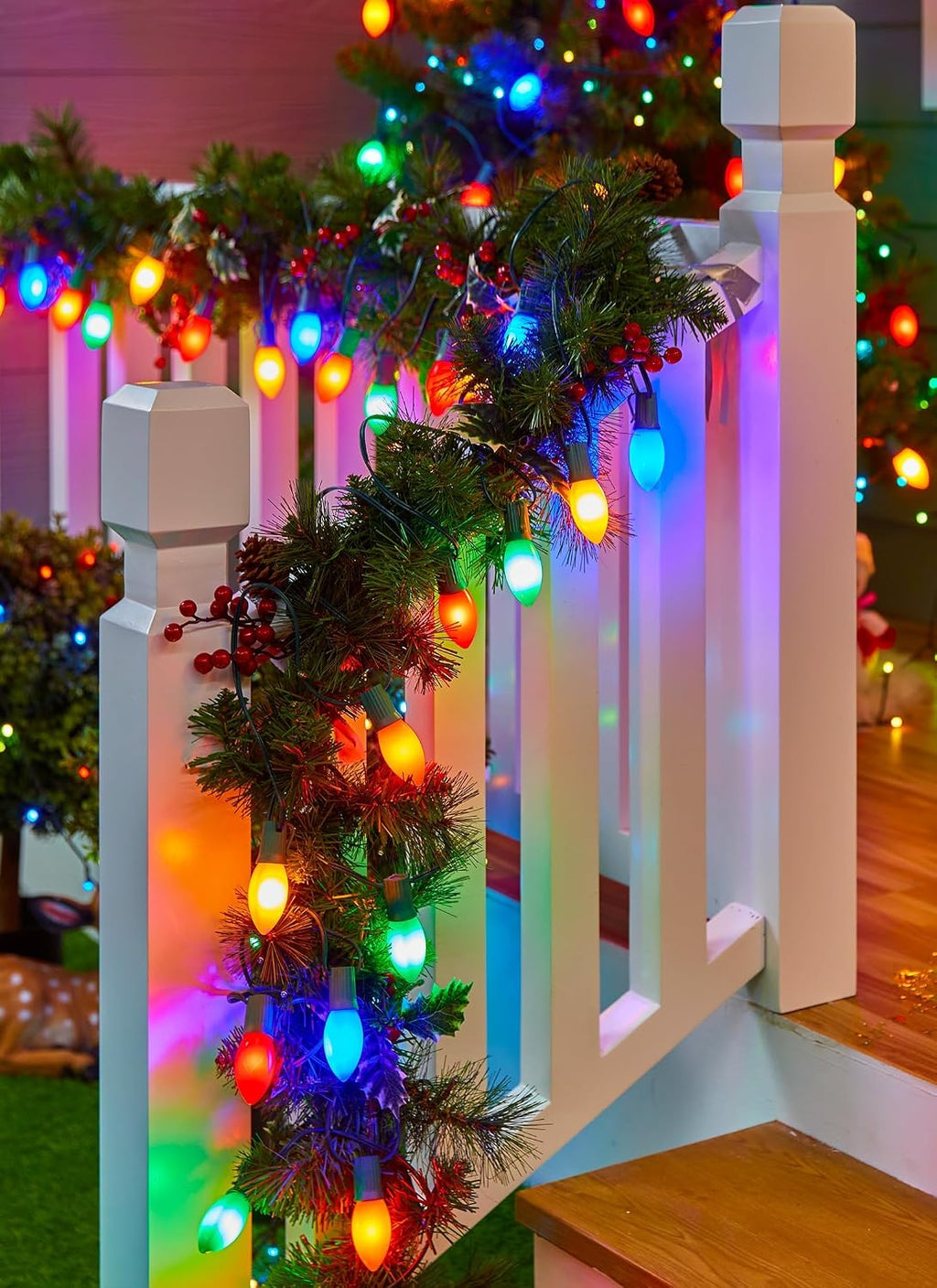 Vintage C9 LED Christmas Lights Outdoor, 25FT Multicolor Christmas String Lights with 26 Colorful Bulbs, Connectable Waterproof Lights for Christmas Tree Roofline Garden Patio Backyard Decoration