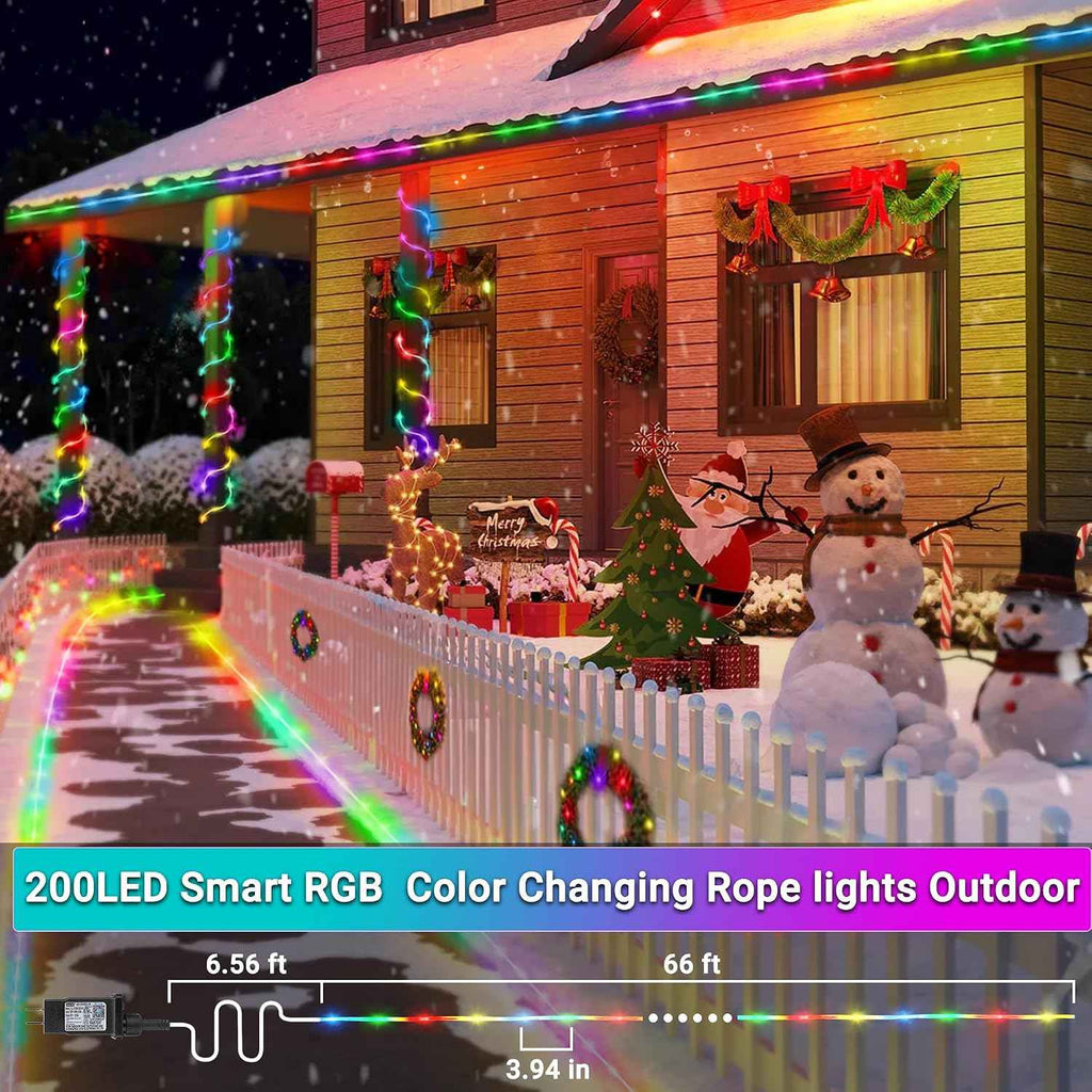 Jnaurb RGB Color Changing Rope Lights Outdoor, 66ft 200LED Smart String Lights with Remote & APP Control, Waterproof Music Sync Rope Lighting - DIY Flexible Tube LED Lights for Bedroom Garden Wedding