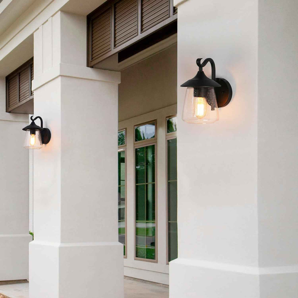 LALUZ Black Outdoor Wall Lights for House, Farmhouse Waterproof Anti-Rust Porch Lights Outdoor with Mushroom Seeded Glass, Outdoor Exterior Wall Sconce Light Fixtures Wall Mount for Patio Garage