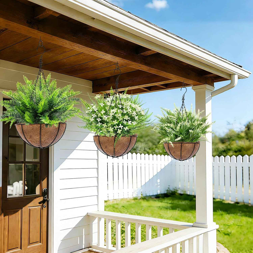 TURNMEON Artificial Plants Outdoor Fake Plants UV Resistant No Fade 12 Bundles 4 Styles Faux Plant Plastic Greenery Shrubs Boston Fern Lavender for Outside Gardens Porch Patio Indoor Home Decor