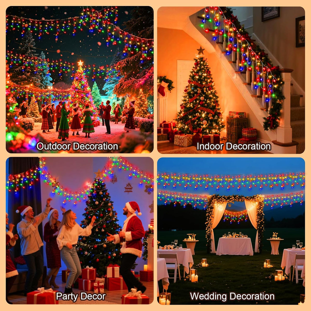 98 Ft Ice Light for Outside, 900 LED Christmas Lights Outdoor Plug in, Christmas Ice Lighting with 8 Modes & Timer for Holiday, Party, Wedding, House, Patio, Outdoor Decor(Multicolor)