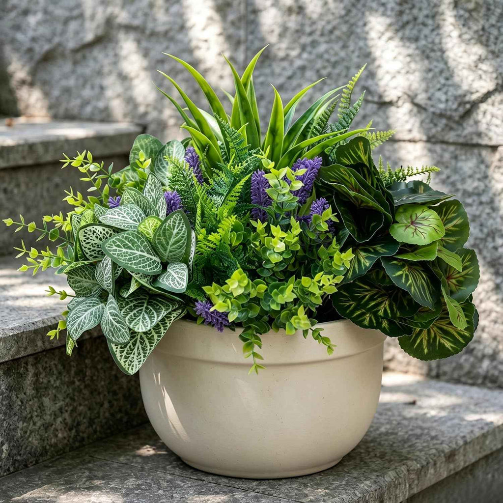 LUNETH 12PCS Artificial Plants Outdoor, Faux Plants UV Resistant Realistic Artificial Greenery for Patio Garden Front Porch Decor Fake Plants for Outdoor