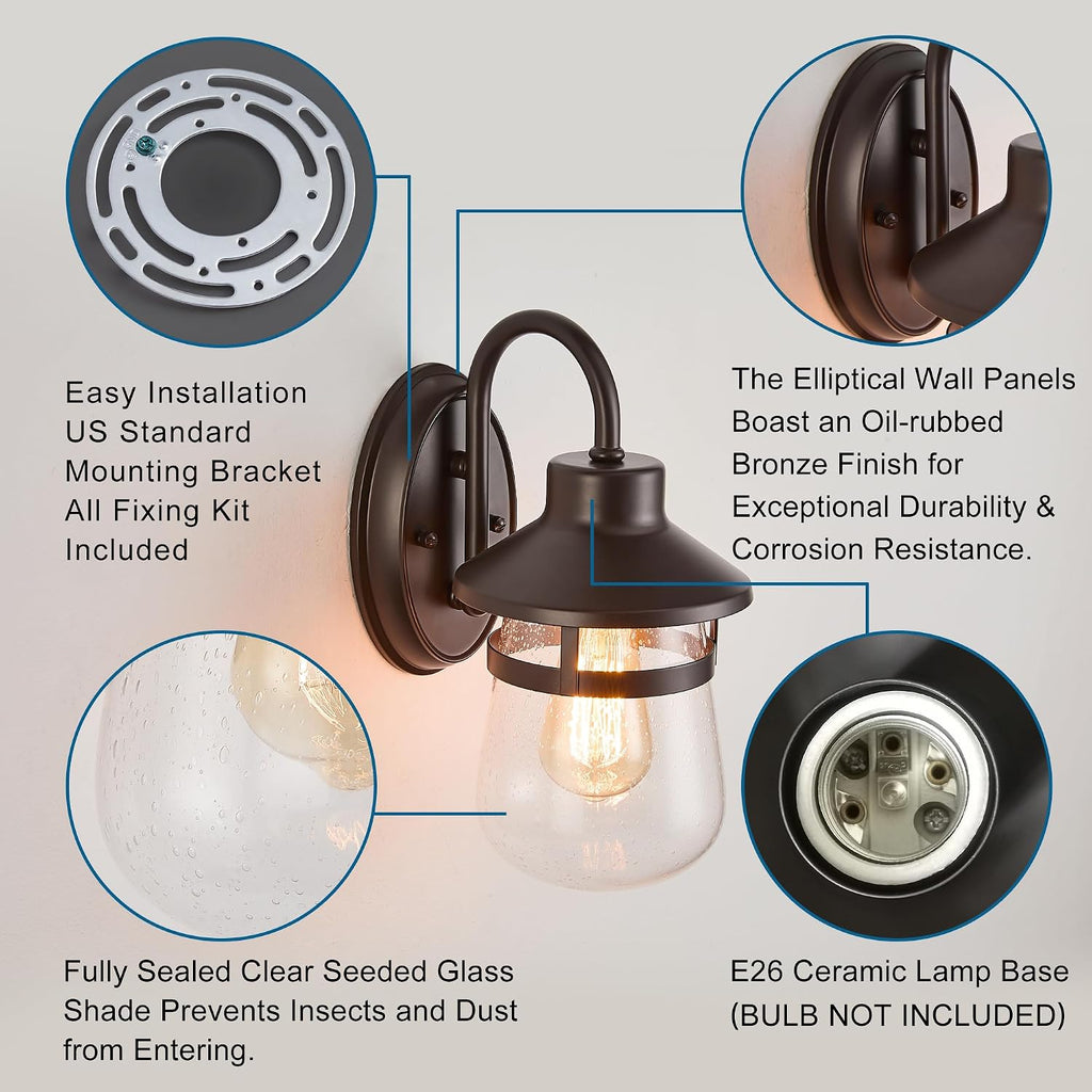 Tarentlight Outdoor Wall Sconce with Clear Seeded Glass Shade,Waterproof Exterior Fixture in Oil Rubbed Bronze Finish,Suit for Wet Locations,Easily Installed in Porch Patio Entryway,Doorway,Corridor