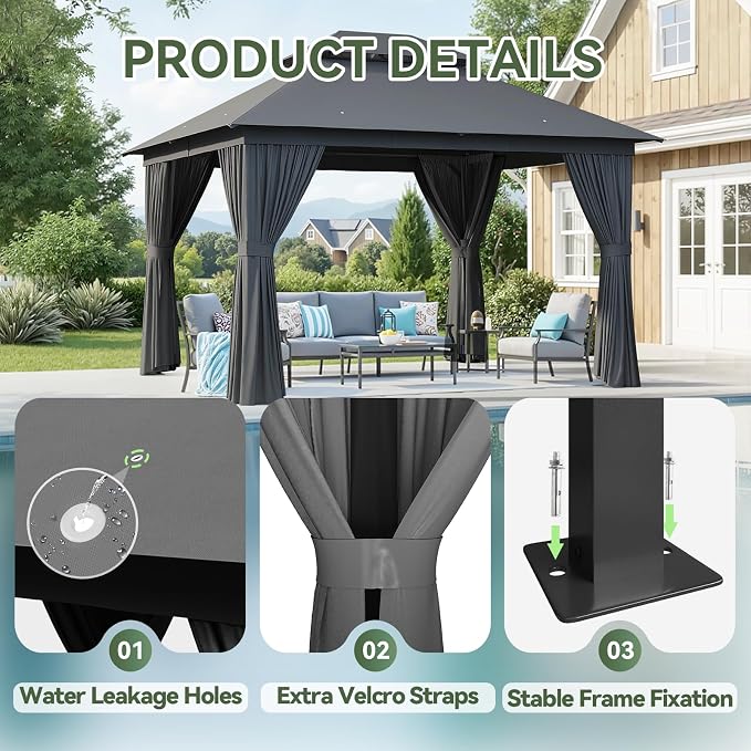 Aoxun Outdoor Gazebo for Patio 10x10, Metal Frame Canopy - Image 5