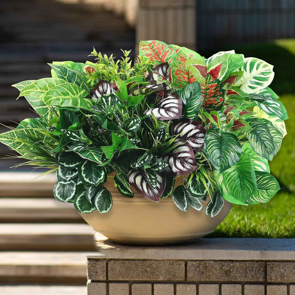 Giegxin 18 Pcs Outdoor Artificial Plants Flowers UV Resistant Fake Bushes Greenery Stems Faux Shrubs for Outdoor Window Box Patio Porch Yard Decor (Plant 3)