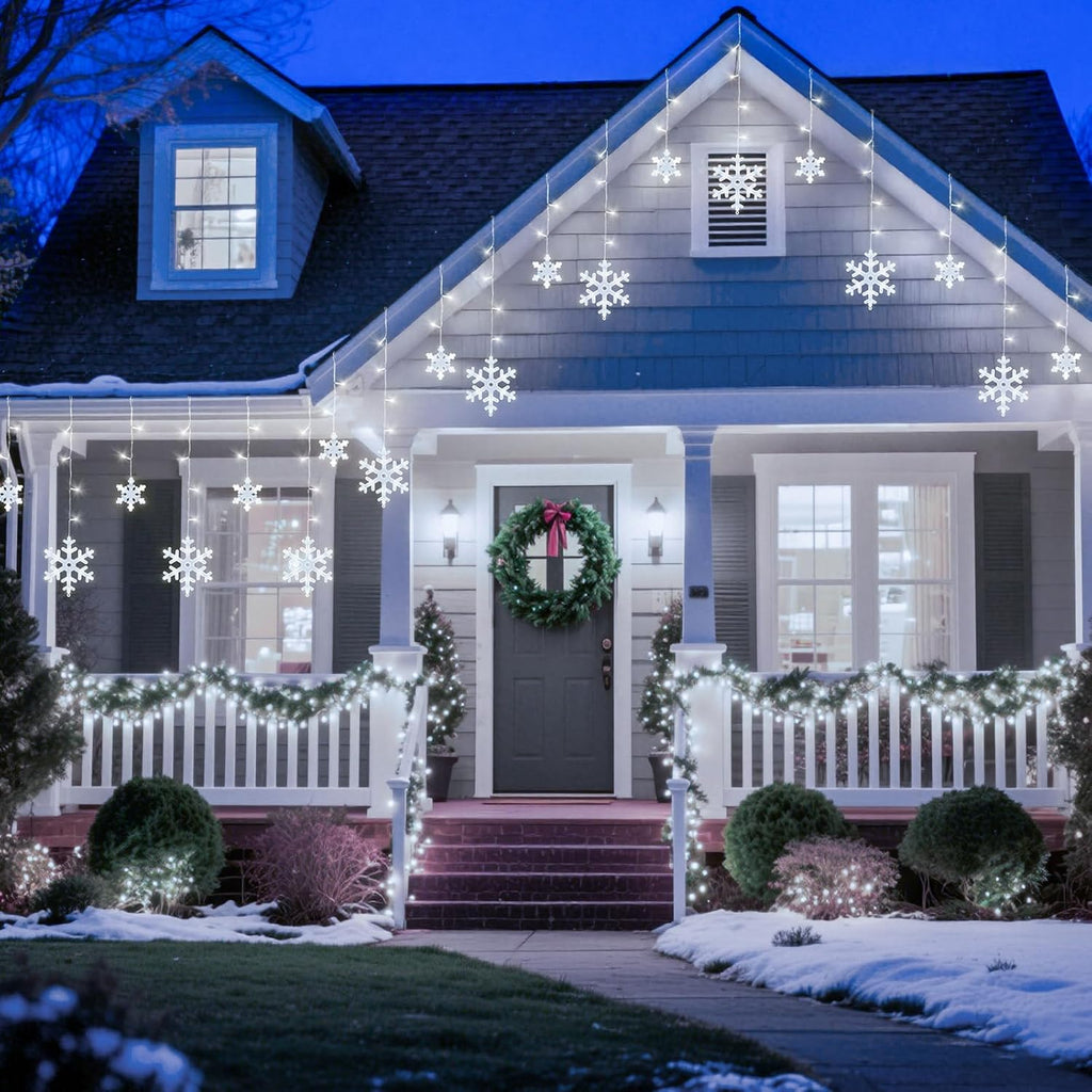 Brightown Christmas Snowflake Lights Outdoor - 13FT 192LED Snowflake String, 16 Drops, 12 Modes, Timer, IP65 Waterproof, Connectable Xmas Lights for Eaves Windows, Indoors & Outdoors