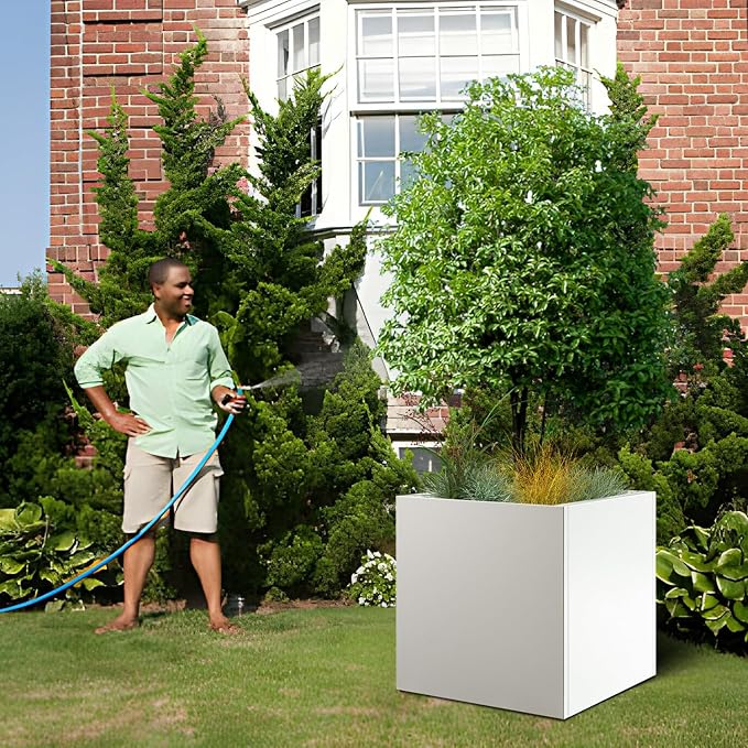 White Steel Planter Square Outdoor Planters Galvanized Steel Planter Box Indoor - Image 6