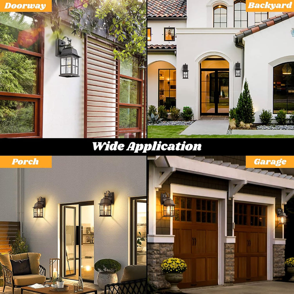 2-Pack Outdoor Wall Sconces, 100% Aluminium Oil-Rubbed Bronze Exterior Light Fixtures Wall Mount, Waterproof &Anti-Rust Outside Wall Lanterns Porch Lights for House Garage Doorway, Bulbs Not Included
