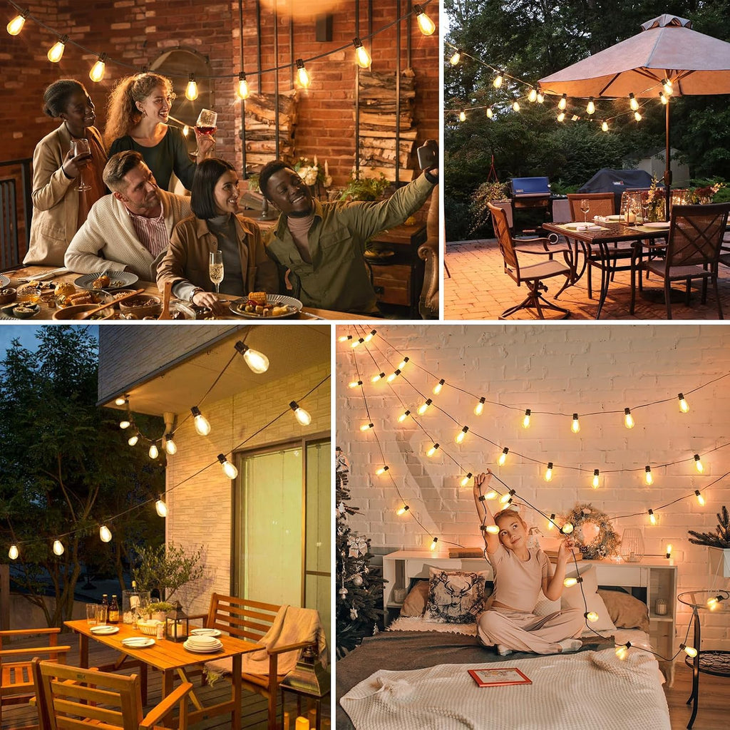 Larkvue 96FT LED Outdoor String Lights, 30+2 S14 Edison Bulbs, Black | Waterproof, Shatterproof, Connectable, Energy-saving, Plug in, Dimmable, Hanging Lamp for Backyard Patio Garden Decor