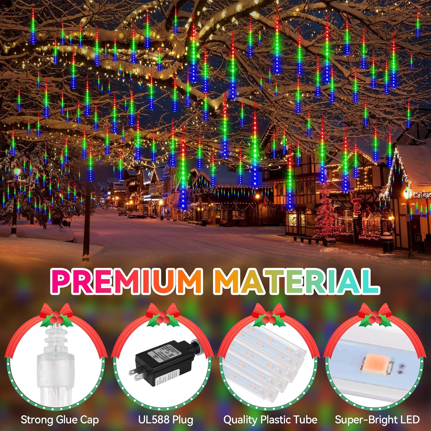 KNONEW 40 Tubes 1440 LED Meteor Shower Lights Christmas Lights Outdoor | 16 Inch Meteor Lights Waterproof Plug in Falling Rain Lights for House Xmas Tree Wedding Party Garden Yard Decorations