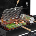 ivtivfu Grill Basket Set, Removable Wooden Handle, Rolling Grilling Tools | 304 Stainless Steel, Smoker BBQ Accessories for Vegetable Fish, Outdoor Cooking Camping, Birthday Gifts for Men Dad Husband