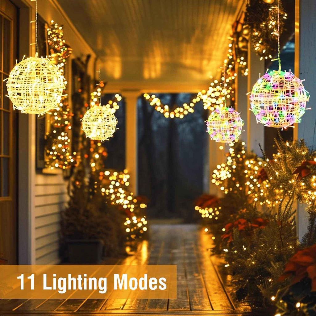kolpop Color Changing Christmas Outdoor Balls Lights, 11 Modes Sphere Lights with Remote & Timer, 4 Pack 7.87" Dimmable Hanging Tree Globe Light with Plug-in for Xmas Party Yard Garden Decorations