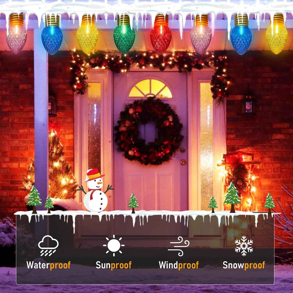 Giant Outdoor Christmas Lights, 16Ft Jumbo Christmas String Lights with 10 Large Strawberry Multicolored Bulbs, Connectable Outdoor Xmas Decorations Lights for Roof Patio Porch Garden Holiday Decor