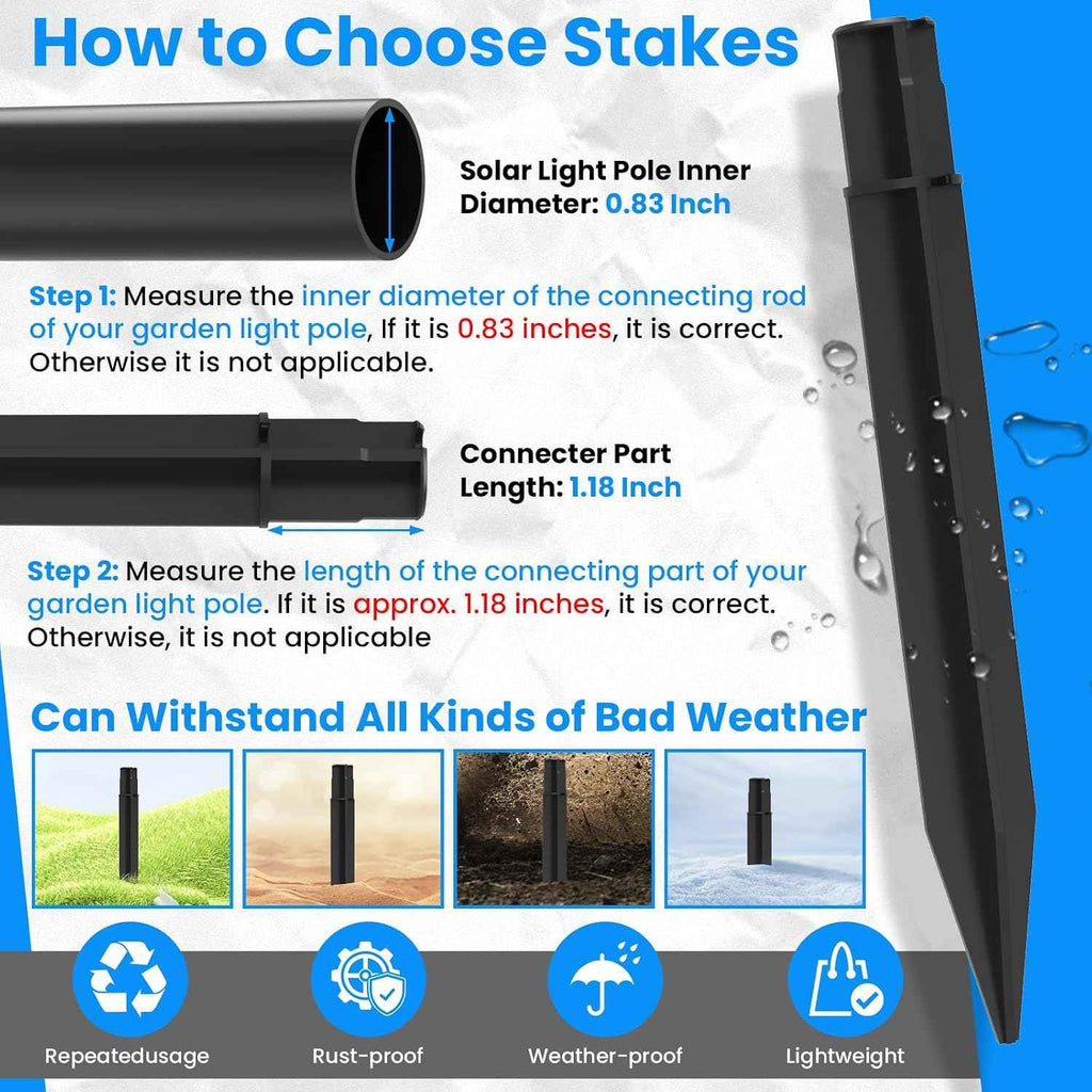 SDTC Tech 12 Pack ABS Ground Spikes for ID 0.83" Solar Torch Lights | Abs Plastic, Outdoor Garden Stakes, Repair Broken Spikes, No-tool Install, 8.2" Reinforced Anti-bend, Anti-loose Top Designt