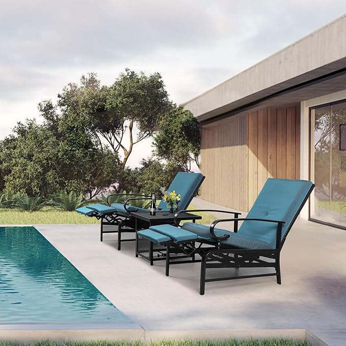 Oakcloud Adjustable Outdoor Lounge Chair Metal Patio Relaxing Recliner Chair Set - Image 7