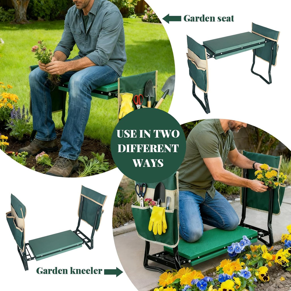 RAIN SPIRIT Garden Kneeler and Seat Gifts Foldable Gardening Stool | with Thicken & Widen Soft Kneeling Pad,Garden Kneeler and Seat, Gardening Gifts for Women Mom Men Seniors