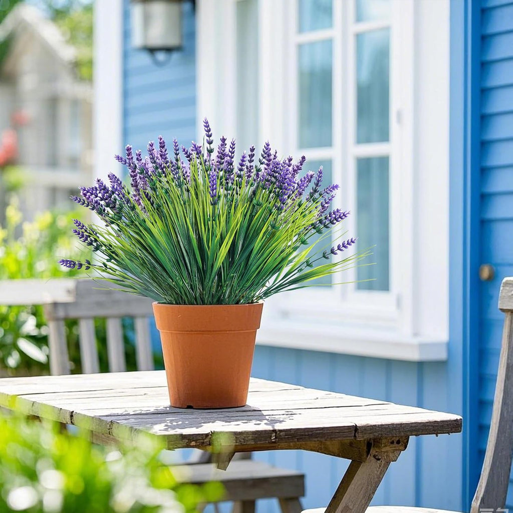 Fumwase Artificial Plants Flowers, 12 Bundles, Purplecolor | Fake Monkey Grass, No Fade, Artificial Shrubs Bushes Greenery, 14.2" Plastic Plants, For Garden Home Front Porch Decor