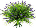 12 Bundles Artificial Grass Fake Plants，Outdoor Fake Monkey Tail Grass with Flowers for Pot UV Resistant Lavender Patio Garden Porch Home Window Hanging Planter Decor Faux Plastic Shrubs(Puper+Green)