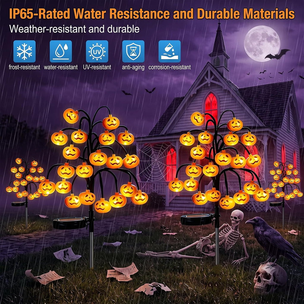 2PCS Solar Pumpkin Stake Pathway Lights, IP65 Waterproof Halloween Outdoor Decor with Steady On & Flash Lighting Modes，Solar-Powered Decor for Garden Yard Lawn Halloween Party (Yellow Pumpkin)