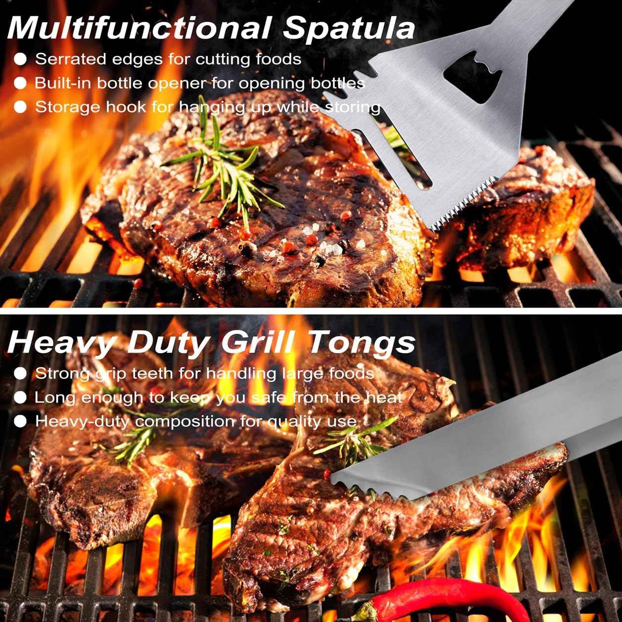 POLIGO 29 PCS BBQ Grill Accessories Stainless Steel BBQ Tools Grilling Tools Set with Storage Bag for Fathers Day Dads Birthday Presents - Camping Grill Utensils Set Ideal Grilling Gifts for Men Black