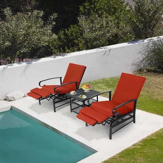 Oakcloud Adjustable Outdoor Lounge Chair Metal Patio Relaxing Recliner Chair Set