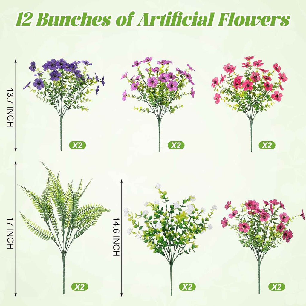 Ammyoo Artificial Flowers for Outdoors Spring Decoration, 12 Bundles Fake Flower Daisy with Realistic Eucalyptus Leaves, Faux Plants for Greenery Boxwood Porch Patio Garden Pot Lawn