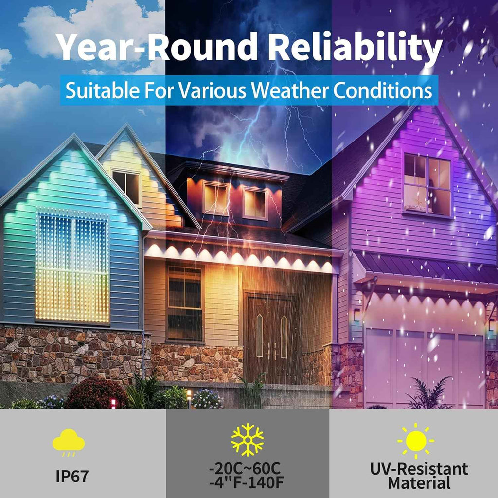 200ft Permanent Outdoor Lights for House | IP67 Waterproof with App & Remote Control, Courtyard Party Light Strips Lights for Deck Garden, All Saints' Day Decoration