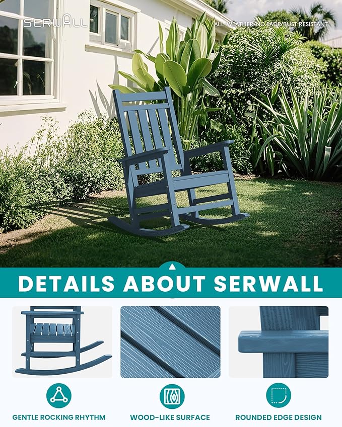 SERWALL HDPE Outdoor Rocking Chair Set of 8, Patio Rocking Chairs - Image 4