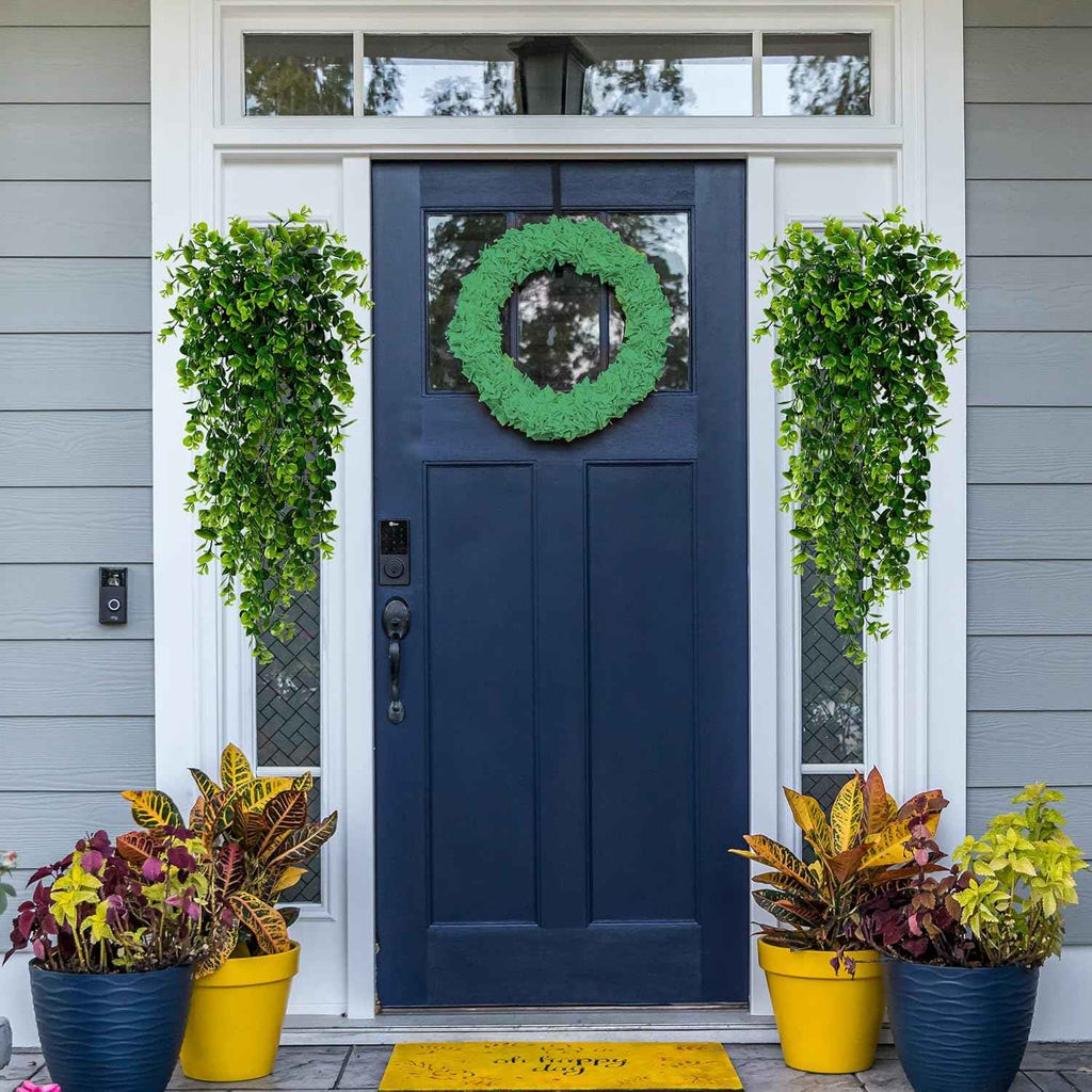 Sggvecsy 4 Pack Artificial Hanging Plants Fake Hanging Plant Faux Hanging Eucalyptus Plants UV Resistant Plastic Plants for Indoor Outdoor Room Wall Wedding Patio Porch Decor