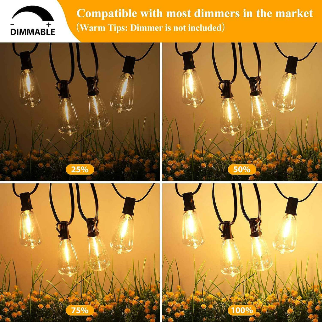 Brightever 180FT Outdoor String Lights 94 Bulbs, Waterproof Patio Lights | 4 Spare ST38 Edison Bulbs Dimmable, Connectable Plug-in LED Outdoor Lighting for Porch, Garden, Backyard, Balcony, 2700K