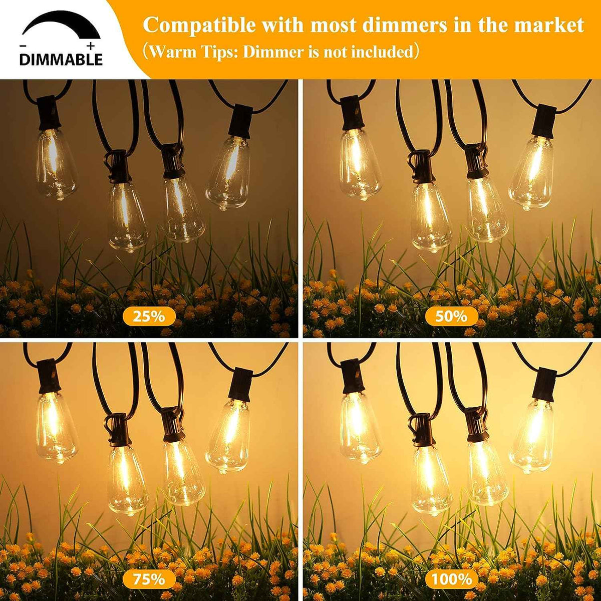 Brightever 180FT Outdoor String Lights 94 Bulbs, Waterproof Patio Lights | 4 Spare ST38 Edison Bulbs Dimmable, Connectable Plug-in LED Outdoor Lighting for Porch, Garden, Backyard, Balcony, 2700K